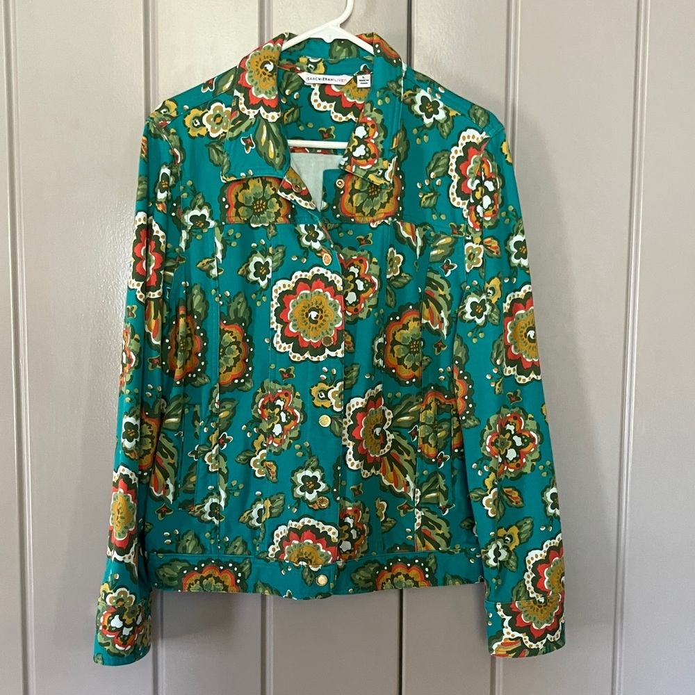 Isaac Mizrahi Teal and Floral Jacket
